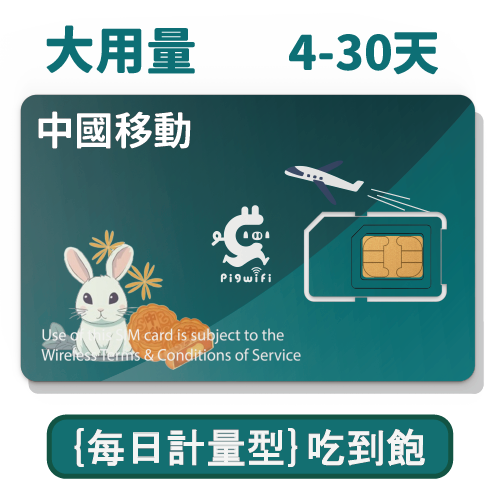 pigwifi –中國移動翻牆 每日計量型 吃到飽上網SIM卡 (4天~30天)
