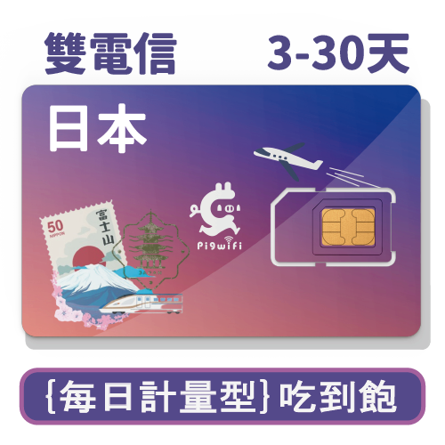 pigwifi-日本"雙電信"每日計量型 吃到飽上網SIM卡 (4-30天)