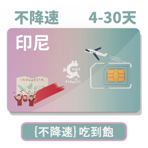 pigwifi-印尼 獨家"不降速"吃到飽上網SIM卡 ( 4~30天)